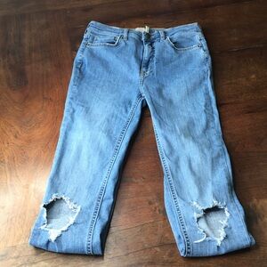 Free People Light Blue Distressed Cropped Jeans